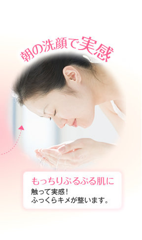 朝の洗顔で実感 もっちりぷるぷる肌に 触って実感!ふっくらキメが整います。