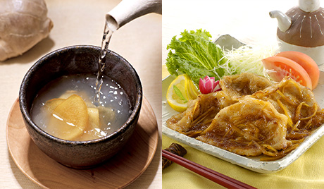 お湯割りと生姜焼きの画像