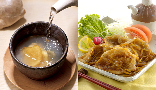 お湯割りと生姜焼きの画像