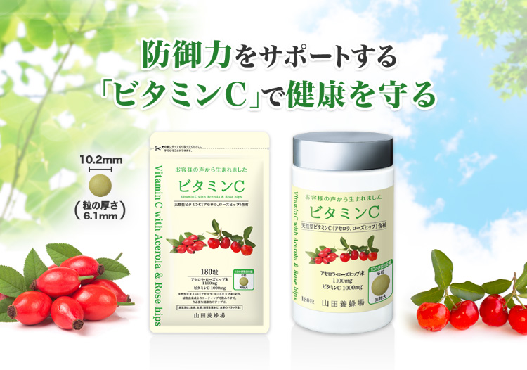 防御力をサポートする「ビタミンC」で健康を守る ビタミンC(10.2mm 粒の厚さ6.1mm)