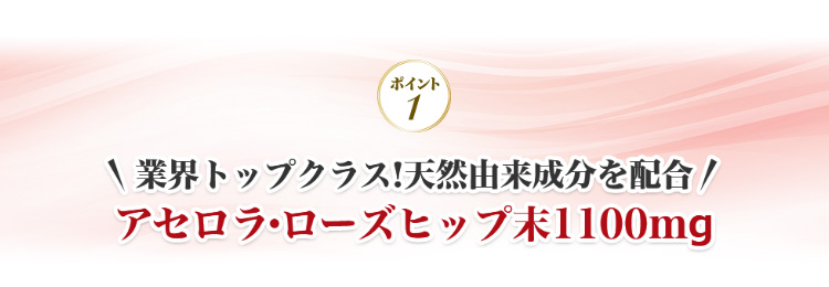 ポイント1 業界トップクラス!天然由来成分を配合 アセロラ・ローズヒップ末1100mg