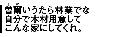 曽爾(そに)いうたら林業でな 自分で材木を用意して こんな家にしてくれ。