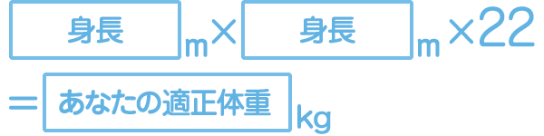 身長(m)×身長(m)×22=あなたの適正体重(kg)